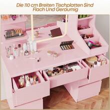 Devoko Vanity Table With LED Mirror & Power Outlet, Dressing Table With 7 Drawers, Hair Dryer Holder & Jewelry Hooks, White/Black/Pink - Pink - View 4