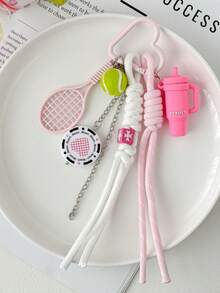 1pc,Cute Tennis Sports Bag Charm, Pink Heart Keychain With Tennis Racket & Ball, Y2K Phone & Backpack Pendant, Aesthetic Gift For Girls - Multicolor - View 12