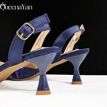 QueenaYan QueenYan Women's Evening Heels With Colorful Rhinestones And Adjustable Ankle Strap-Stylish, Minimalist, And Elegant - Dark Blue - View 2