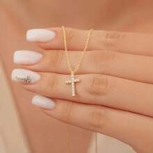 2pcs Women's Gold Rhinestone Cross Pendant Necklace, Exquisite Sparkling Cross Design, Simple Fashion Versatile Collarbone Chain, Suitable For Daily Wear, Dating And Holiday Gifts - Multicolor - View 3