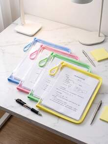 2pcs Macaron Edge Transparent Zipper File Bag Set, A4 Thickened PVC Transparent Storage Bag With Portable Handle, Clear Bag Body Allows Viewing Contents Without Opening, Includes File Bag And Gel Pen Combination - Zipper Document Bag - View 3