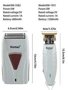 Kemei 2 Pieces Professional Hair Cutting Scissors Set, USB Rechargeable Cordless Hair Clipper, Electric Hair Clipper, Men's Shaver, Beard Trimming Set For Daily Use, Men's Gift, KM-1931, KM-3382 - Light Gray (Boxed) - View 11