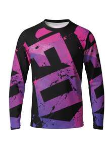 ETIXXL Red & Black Splatter Dot Geometric Letter Print Long Sleeve MTB Motorcycle Riding Jersey, Quick-Dry Breathable Mesh Downhill Off-Road Bicycle Racing Sports Top - Hot Pink - View 4