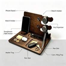 Double-Layer Wooden Storage Tray Desktop Jewelry Organizer Watch Stand Multi-Functional Tiered Display Tray Spherical Support Stable Placement For Watches, Rings, Necklaces, Keys, Perfume And Other Small Items Home Luxury Style Desktop Organizer Storage Rack - View 6
