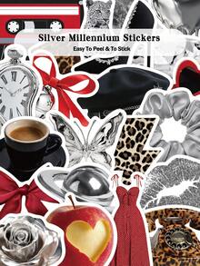 50pcs Silver Millennium Stickers For Adults Teens Sticker Enthusiasts Scrapbooking Journaling Laptops Skateboards More, Add A Fun Touch To Your Devices! - A - View 9