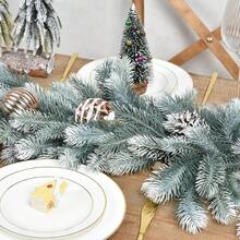1/20pcs 6ft Artificial Christmas Pine Wreath, Winter Greenery Garland, Suitable For Holiday Season Fireplace Mantel, Table Runner, Centerpiece Decor - White Green - View 6