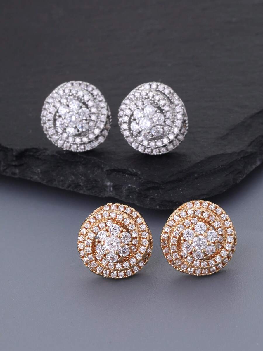 1 Pair Rotating Flower Cube Cubic Zirconia Stud Earrings For Women ...