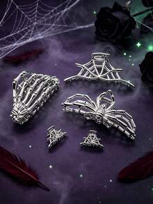 3pcs Claw Clips Metal Black Spider Web Hair Clips Skeleton Hand Hair Clips Gothic Style Accessories For Women Girls Suitable For Thick Hair - 3pcs Black - View 6
