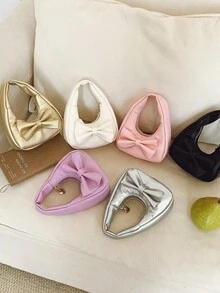 Sweet Bow Mini Handbag, Zipper Closure Cute PU Small Bag, Versatile Casual Lipstick Coin Purse, Suitable For Daily Use - A - View 2