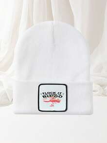 1pc "Flock It I'm Going To Bingo" Funny Slogan Acrylic Knit Beanie With Printed Fabric Label - A - View 3