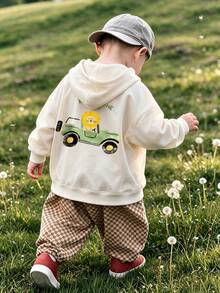 Baby Boy Casual Hooded Sweatshirt, Long Sleeve Cozy Pullover Tops, Infant All Season Daily Wear - Apricot - View 8