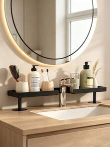Bathroom Sink Storage Rack, Modern Minimalist Washbasin Organizer, Suitable For Toiletries And Skincare Products, Strong Load-Bearing Capacity, Hollow Design, Suitable For Kitchen Sink And Bathroom Sink - Black - View 4