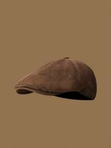 1pc Autumn/Winter Solid Color Suede Beret Hat, Unisex Vintage Versatile British Style Newsboy Cap, Suitable For Daily Wear - Multicolor - View 5