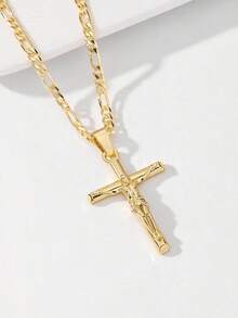 14K Gold-Plated Copper Unisex Necklace, Featuring Cross, Crucifix And Ankh (Egyptian Cross) Elements. Exquisite 3D Carved Design With Minimalist Versatile Chain. Suitable For Daily Wear And Religious Occasions, Showcasing Unique Faith And Personalized. An Ideal Gift For Friends And Family, Conveying Faith And Commemorative Meaning. - Multicolor - View 9