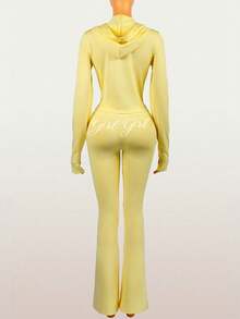 Women's 2-Piece Set Y2K Long Sleeve Printed Top + Pants Streetwear Autumn Yellow Elegant - Yellow - View 4