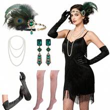 1920年代 Flapper 風格服裝配件套裝，適用婚禮、派對、活動，20年代 Flapper 頭帶、復古珍珠項鍊、手套，復古萬聖節 - 彩色 - 查看 75
