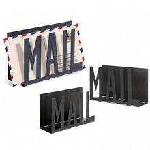 1pc Modern Aesthetic Black Metal Hollow Mail Letter Organizer, Desktop Letter Sorting Folder, Office Envelope Document Storage Minimalist Decor Gift - Multicolor - View 1
