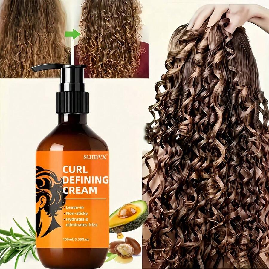 Krim Pembentuk Rambut Keriting Pria - Formula Penataan Tanpa Bilas dengan Minyak Argan, Minyak Kelapa, dan Shea Butter untuk Menciptakan Volume dan Mencegah Rambut Kusut - Lentur, Melembapkan, Tahan Lama, Menguatkan, dan Memberikan Definisi yang Jelas - Hadiah untuk Pacar - 100ml/3.38fl.oz - View 1