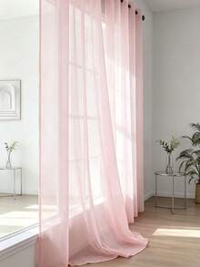 2-Piece Sheer Curtains, Pink Fashion Modern Home Window Decor, Living Room Bedroom Curtains, All Season, Rod Pocket Hanging, Easy Installation - Pink - View 1