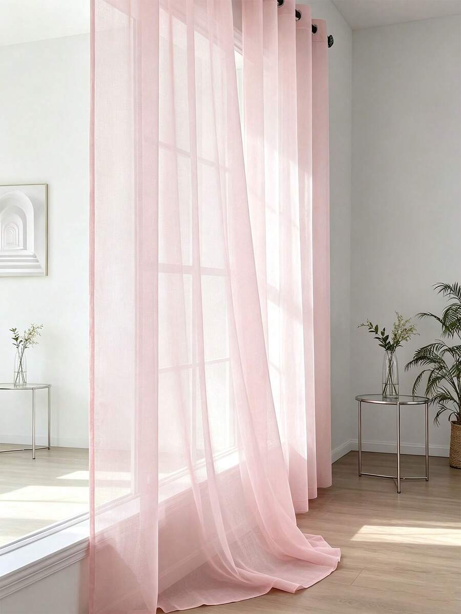 2-Piece Sheer Curtains, Pink Fashion Modern Home Window Decor, Living Room Bedroom Curtains, All Season, Rod Pocket Hanging, Easy Installation - Pink - View 1