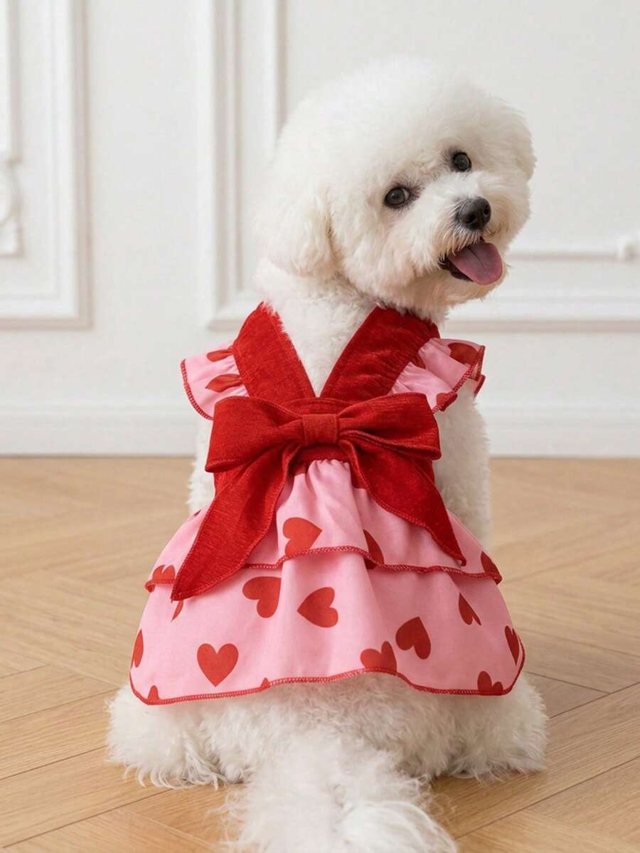 LUCKIE PAW 1pc Simple Cute Pattern Bow Princess Dress Suitable For Chihuahua Small Dog Cute Simple Casual Fashion Dog Clothes Applicable For Cats And Dogs Indoor And Outdoor - Multicolor - View 1