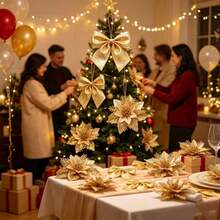10/5/2pcs Pita Bunga Natal Berkilau dengan Busur Natal dan Tali Terpilin, Busur Natal Bunga Natal Emas yang Sudah Dibentuk, Dekorasi Karangan Bunga Natal, Cocok untuk Pohon Natal, Karangan Bunga, Dekorasi Pembungkus Kado (Emas) - MultiWarna - View 2