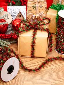 1pc Red And Green Twisted Flower Garland Decorative Ribbons, Rolls Of 10yard Gift Box Wrapping Ribbons, Perfect For Crafts, Ideal For Christmas Trees, Birthday Celebrations, Weddings, Home Decor - Multicolor - View 1