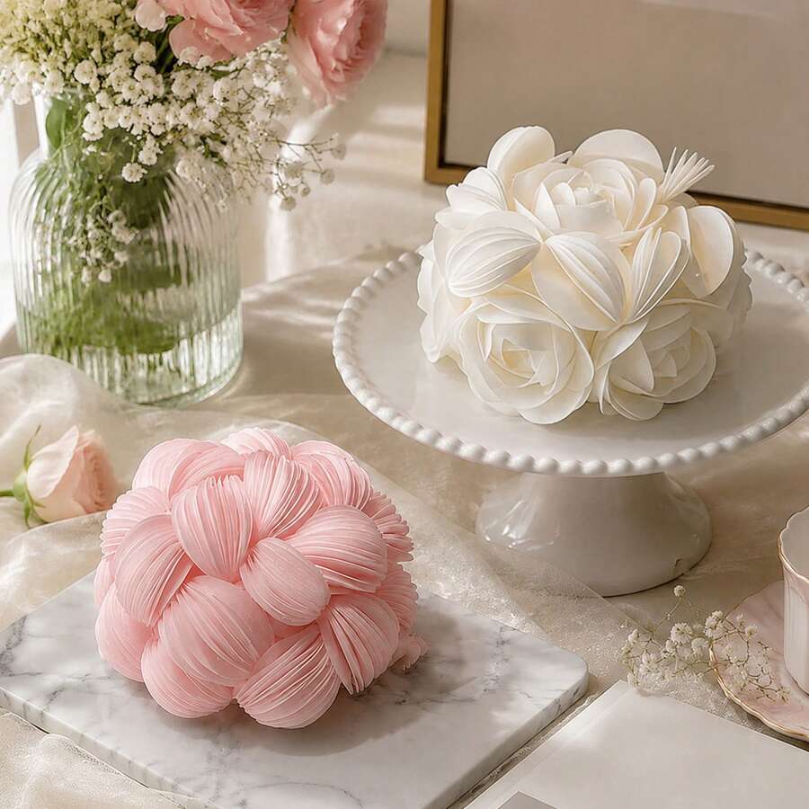210pcs/104pcs/100pcs Cake Decoration Topper Set, Includes Round Silver Glitter Paper Discs And Flowers, Suitable For Birthday Wedding Dessert Cake DIY Decoration - Multicolor - View 1