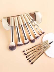 ronshadow 13pcs Makeup Brush Set With Storage Bag, Makeup Sponge, Powder Puff, Loose Powder Brush, Blush Brush, Foundation Brush, Contour Brush, Multiple Eyeshadow Brushes, Dual-Ended Eyebrow Brush, For Home Makeup, Travel And Touch-Ups, Complete Set For Setting, Blush, Contouring, Eyeshadow And Eyebrow Makeup - Multicolor - View 3