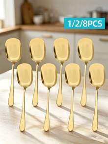 1/2/8Pcs Stainless Steel Serving Spoon, Gold & Silver Available, Solid Serving Spatula For Buffet Banquet Party, Large Serving Utensils For Home Kitchen - -- - View 6