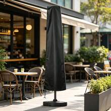 210D Oxford Fabric Patio Umbrella Cover, Waterproof Dustproof Outdoor Umbrella Protector, Suitable For 12ft Round Top And 9ft Square Top Straight Pole Umbrellas, Zipper And Drawstring Design, Tear-Resistant Garden Umbrella Cover - Black - View 2