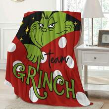 The Grinch Soft & Comfortable 1pc All-Over Print Modern Flannel Christmas Nap Blanket - Christmas Tree - Polyester Nap Blanket - Digital Print Technology, Suitable For Sofa, Bed, Travel, Office Home Decor - Multicolor - View 7