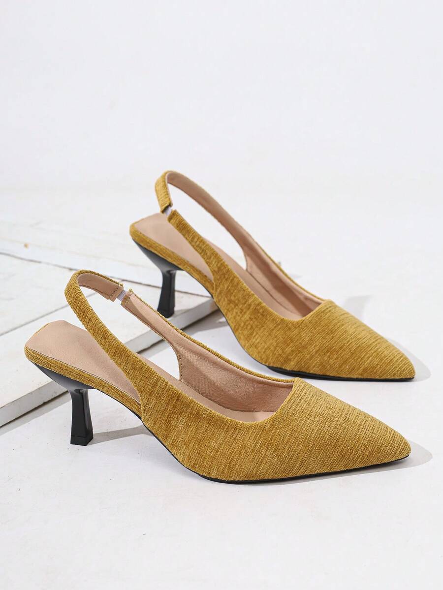 Women's Spring High Heels, Fashionable Versatile Yellow Work Shoes, French Style Summer Sandals
