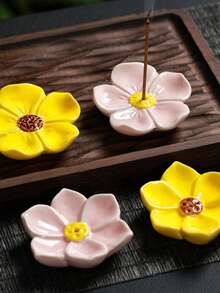 1pc Ceramic Incense Burner, Floral Pattern, Sandalwood Base, Lotus Shape, Suitable For Thanksgiving, Valentine's Day, Wedding, Halloween, Party, Hotel, Mother's Day, Suitable For Dining Table, Living Room, Bedroom, Study Room And Other Decorations - A - View 6