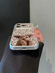 TPU Material Milk Coffee Cute Dog Leopard Print Phone Case Suitable For Apple 17promax/17/16promax/15/13/12/11 Large Window Skin Full Coverage Anti-Drop Soft Shell Phone Protective Cover - Silver - View 3
