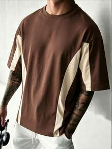 ZYNTH BALENO Men's Summer Fashion Patchwork Loose Short Sleeve T-Shirt, Essential For Summer Sports - Brown - View 4