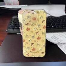 1pc IMD Plaid Autumn Fallen Leaves Phone Case Compatible With Iphone 17/16/14/13 Pro/7 Plus Shockproof Hot - Yellow - View 3