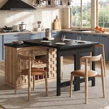 360° Rotating Kitchen Island And Sideboard 120–197 Cm With Patchwork Doors, Removable Wine Rack And Drawers, 2 Colors (Light Oak / Black) - Natural Color - View 3