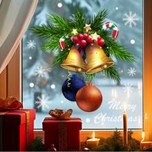 1pc Christmas Red Berry & Gold Bell Window Sticker, Colorful Decorative Ball & Candy Cane Glass Decal, Bedroom & Living Room Holiday Decoration - Multicolor - View 1