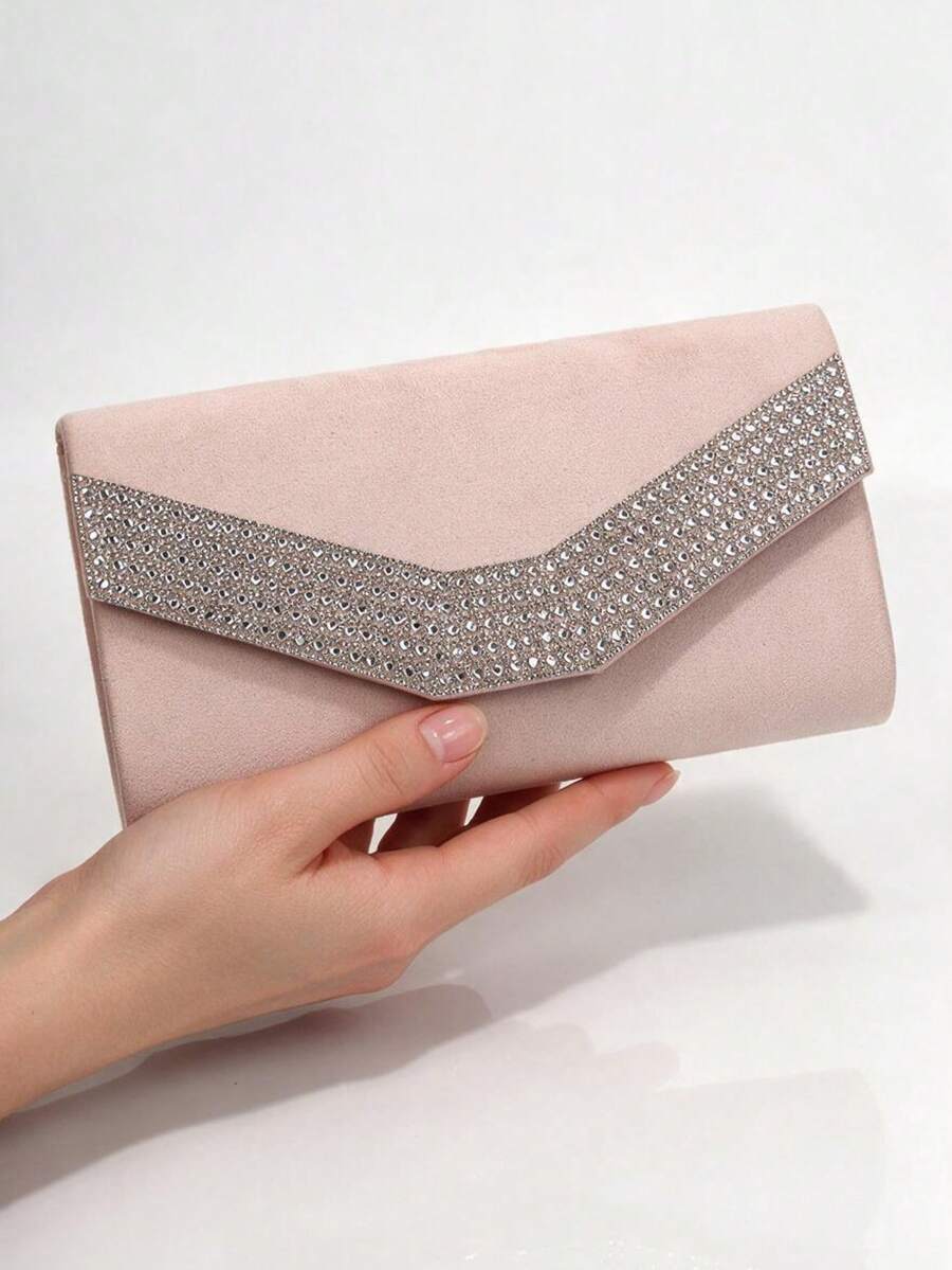 V Design 金屬鏈條亮片閃粉晚宴手拿包,信封式派對婚禮休閒女款手提包,宴會晚餐包 - 粉色 - 查看 1