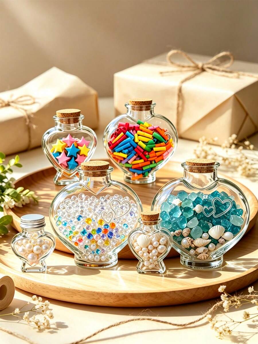 1pc Multi-Style Cork Stopper Glass Decorative Jar Heart Star Wish Glass Bottle DIY Handmade Display Bottle Home Desktop Gift Decoration Ornament Jar High Transparency Clear Decorative Bottle - Multicolor - View 1