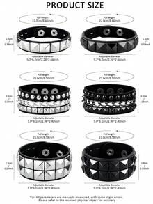 3Pcs Unisex Gothic Punk Faux Leather Bracelet, Metal & Chain Decor Wristband, Adjustable Dark Style Accessories For Party & Daily All‑Season Wear - Black - View 7