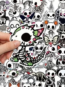 50Pcs Cute Animal Skeleton Decorative Stickers, Unicorn Cat Rabbit Skull Waterproof Stickers For Laptop, Water Bottle, Journal, Scrapbook - Multicolor - View 4