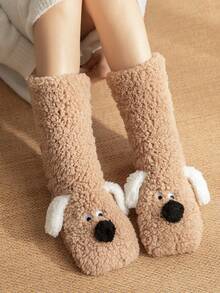 1 Pasang Kaos Kaki Fleece Tebal Anti Selip untuk Wanita, Aksesori Halloween, Kaos Kaki Lantai, Hadiah Natal, Kaos Kaki Selop Musim Dingin - Unta - View 4
