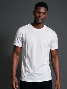 Camvyn Men's Summer Casual Versatile Fitted Shoulder Round Neck Short Sleeve T-Shirt - White - View 1