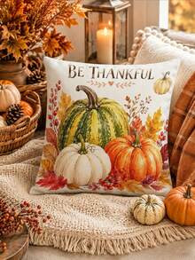Thanksgiving Autumn Kitchen Decor Table Runner BE THANKFUL Watercolor Pumpkin Pattern Rustic Country Style Autumn Holiday Dining Table Decoration Maple Leaf Berry Pinecone Candle Print Tablecloth Restaurant Kitchen Home Decor - Multicolor - View 7