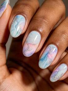 4Pcs Marble-Patterned Nail Wraps, Autumn Gradient Glitter Self-Adhesive Nail Stickers, Easy To Apply, Perfect For Women's Trips DIY Nail Art Stickers. - Multicolor - View 2