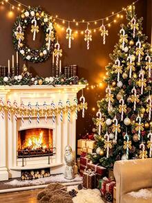 Christmas Candy Cane & Bow Decoration Set, Christmas Tree & Fireplace; Multi-Functional Holiday Decor. Suitable For Christmas Tree, Wreath, Home Decor, Christmas Tree Decoration, Christmas Party Supplies, Winter Decor, Christmas Decoration - Multi-color - View 5
