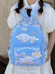 asmodee Sanrio Cinnamoroll Printed Backpack, Full-Coverage Graffiti Style Pattern Polyester Daily Bag, Multiple Storage Pockets, Adjustable Thickened Shoulder Straps - Multicolor - View 1