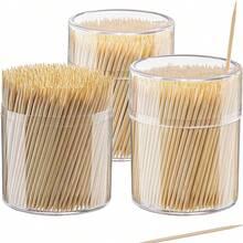 1100pcs/2boxes Cocktail Picks, 6.5cm/2.56in Length, Storage Box Packaging, Double-Ended Toothpicks, Suitable For Parties, Appetizers, Olives And BBQ - Natural Wood Color - View 1